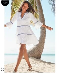 Tommy Bahama Cotton Clip Embroidered Tier Swim Cover Up Dress